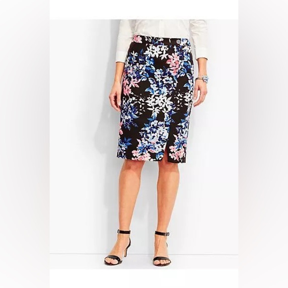 Talbots Floral Print Front Slit Straight Pencil Skirt Sz 8